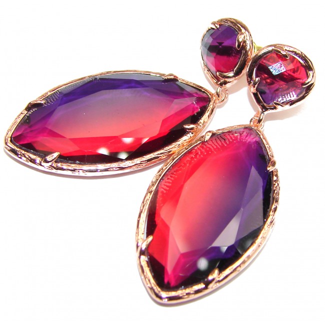 Large Very Unique Red Topaz Quartz 14K Gold over .925 Sterling Silver earrings