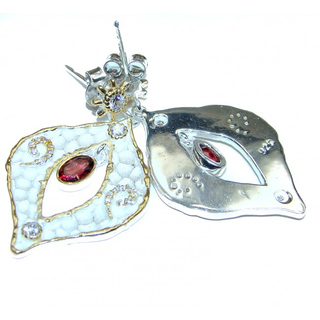 Rich Design Garnet .925 Sterling Silver in Antique White Patina handcrafted earrings