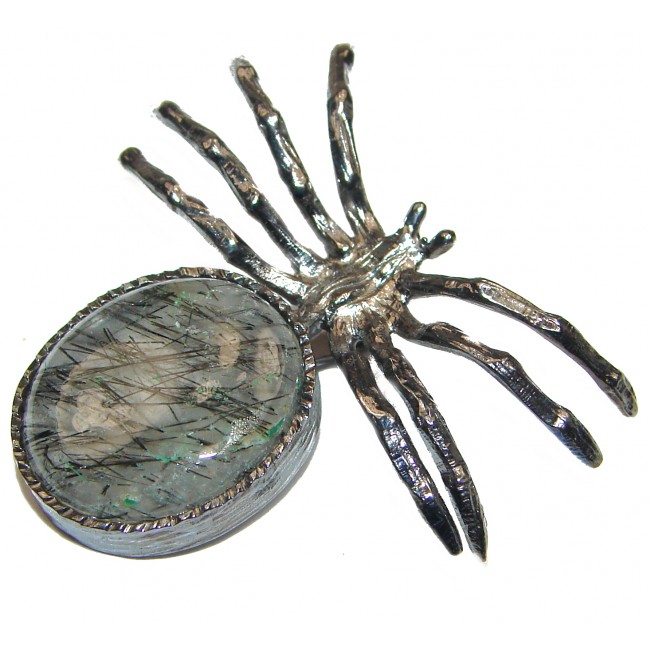 Incredible Spider Tourmalinated Quartz .925 Sterling Silver handmade Pendant