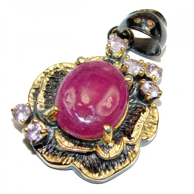 Vintage Design 25ctw Ruby Peridot 18k Gold over .925 Sterling Silver handmade Pendant