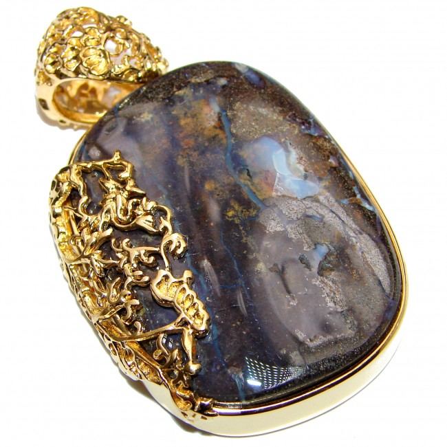 Pure Perfection Authentic Australian Boulder Opal 18K Gold over.925 Sterling Silver handmade Pendant
