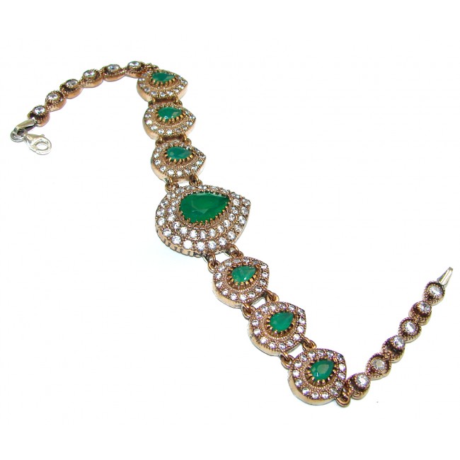 Flawless created Emerald Gold Rhodium plated over Sterling Silver Bracelet