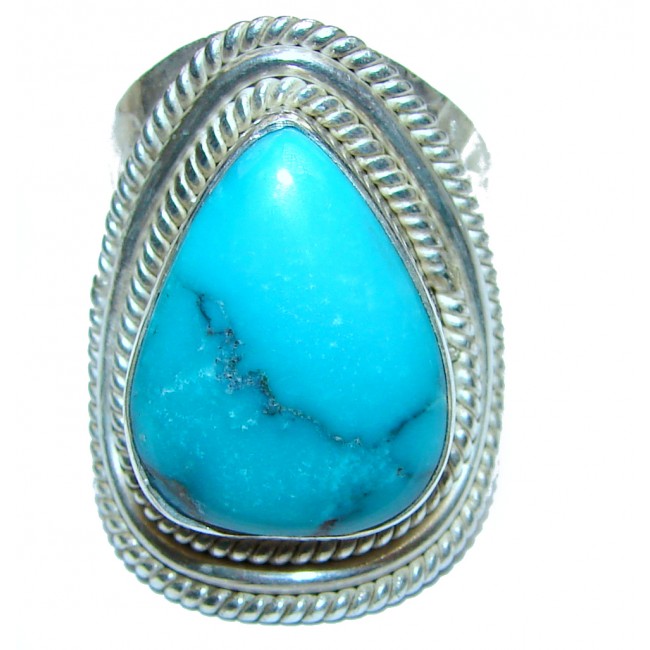 Huge Turquoise .925 Sterling Silver handcrafted ring; s. 8
