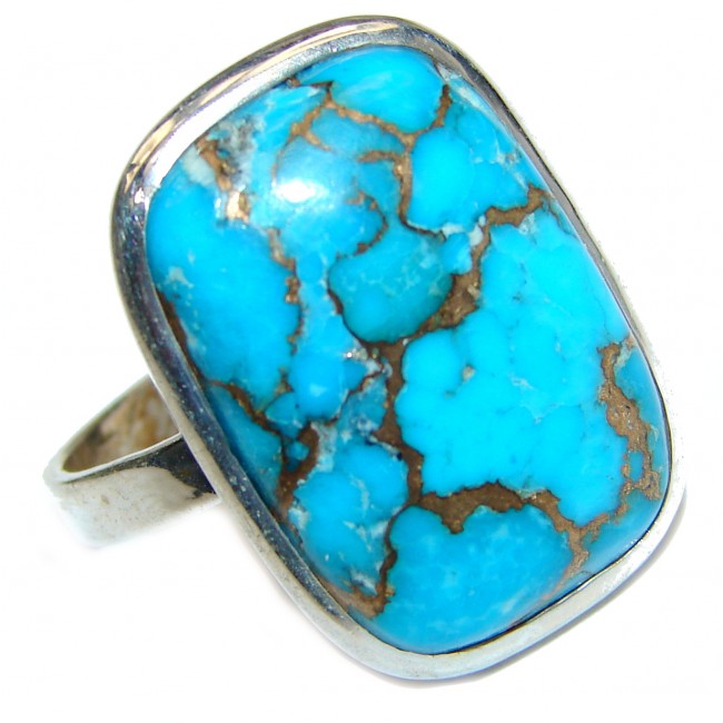 Blue Copper Turquoise .925 Sterling Silver ring; s. 10 1/4