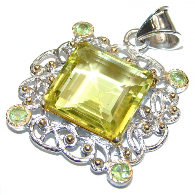 Vintage Design 35.2CT Genuine Lemon Quartz Gold over .925 Sterling Silver handcrafted pendant