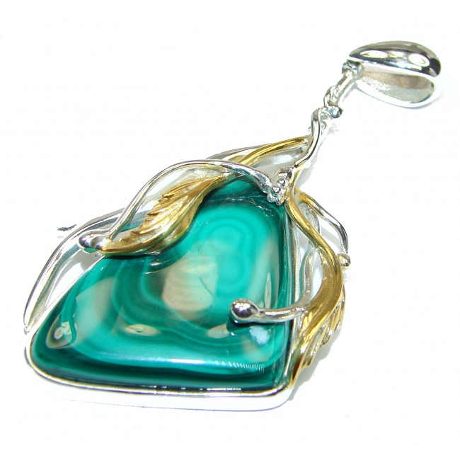 LARGE Top Quality Malachite 14k Gold over .925 Sterling Silver handmade Pendant
