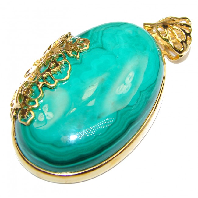 LARGE Top Quality Malachite 14K Gold over .925 Sterling Silver handmade Pendant