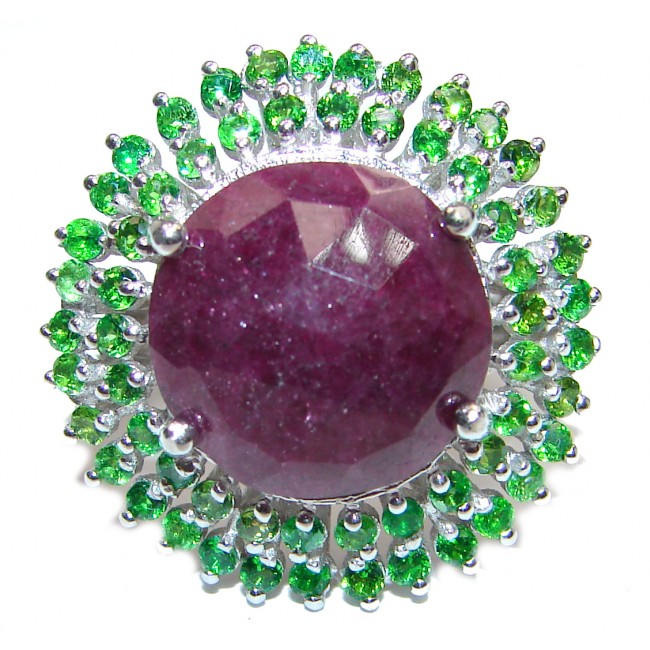 Genuine Ruby Emerald .925 Sterling Silver handmade Cocktail Ring s. 6
