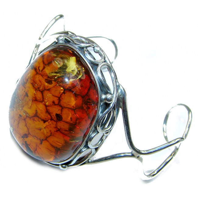 Vintage Design Genuine Polish Amber .925 Sterling Silver handcrafted Bracelet / Cuff