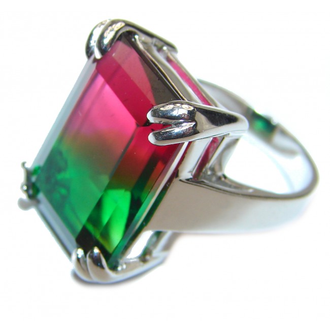 HUGE 26ctw emerald cut Volcanic Tourmaline .925 Sterling Silver handcrafted Ring s. 6 1/4