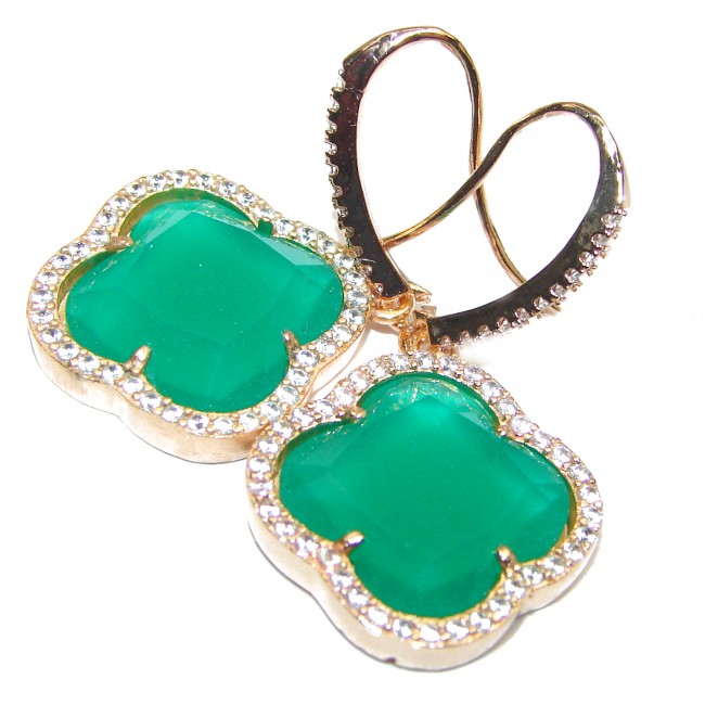 Classy Clover Mint Jade 18K Gold over .925 Sterling Silver handcrafted earrings