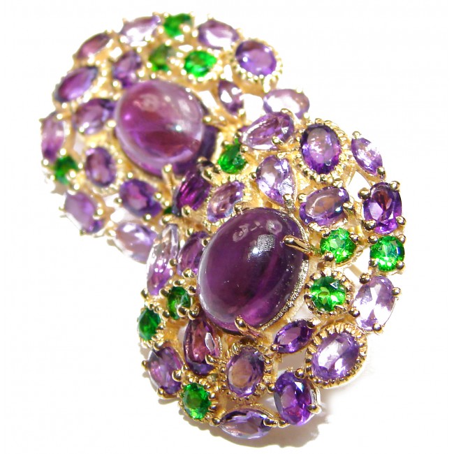 Vintage Design Authentic Amethyst Chrome Diopside 24K Gold over .925 Sterling Silver handmade earrings