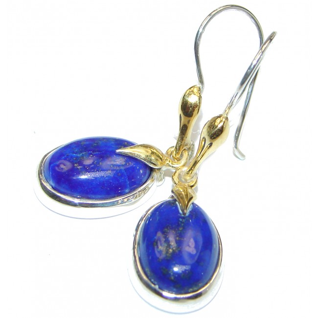 Outstanding Sublime Blue Lapis Lazuli Garnet 18K Gold over Sterling Silver earrings