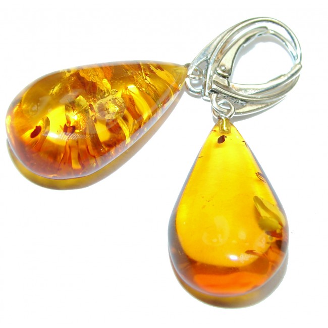 big Authentic Baltic Amber .925 Sterling Silver handmade Earrings
