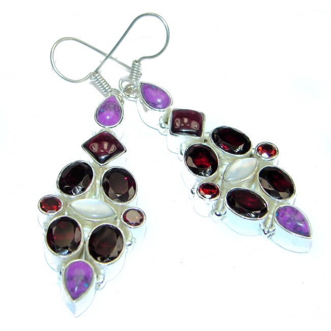 Big Natural Multistone Sterling Silver handcrafted Earrings