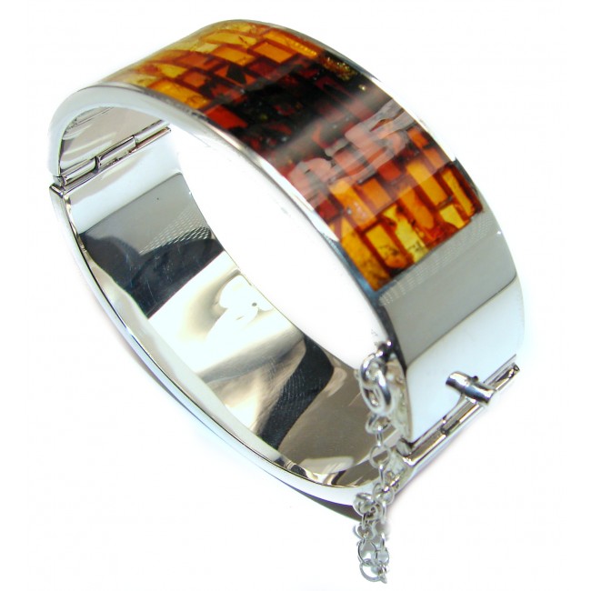Excellent Quality Mosaic Baltic Amber .925 Sterling Silver entirely handcrafted Bracelet