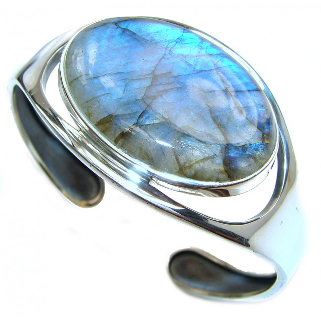Simplcity Fire Labradorite .925 Sterling Silver Large handcrafted Bracelet / Cuff