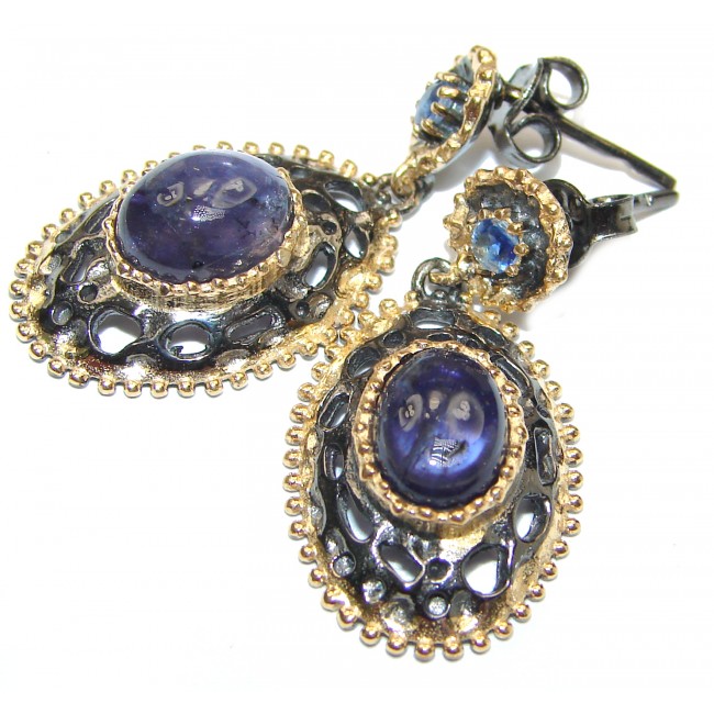 Vintage Design Kyanite two tones .925 Sterling Silver handcrafted earrings
