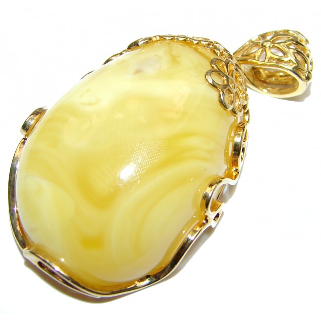 Natural Baltic Butterscotch Amber 18K Gold over .925 Sterling Silver handmade Pendant