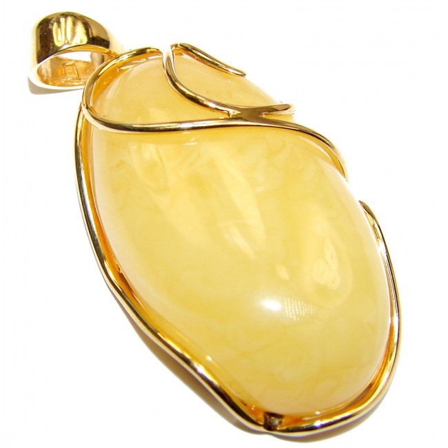 HUGE Natural Baltic Butterscotch Amber 18K Gold over .925 Sterling Silver handmade Pendant