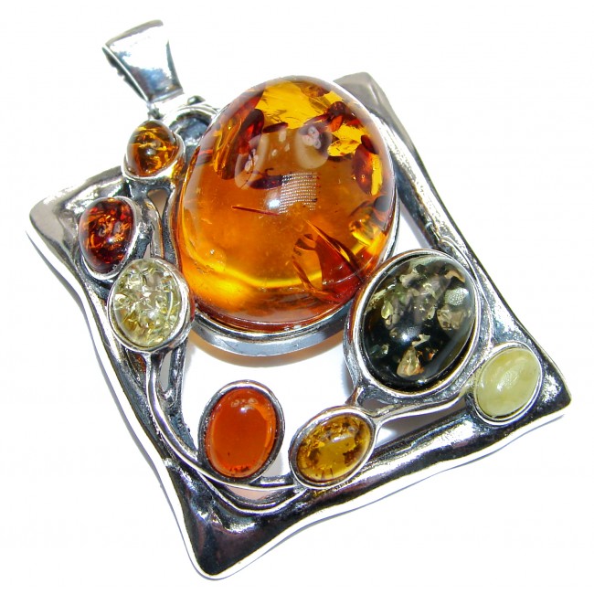 Huge Multicolor Baltic Amber .925 Sterling Silver handcrafted Pendant