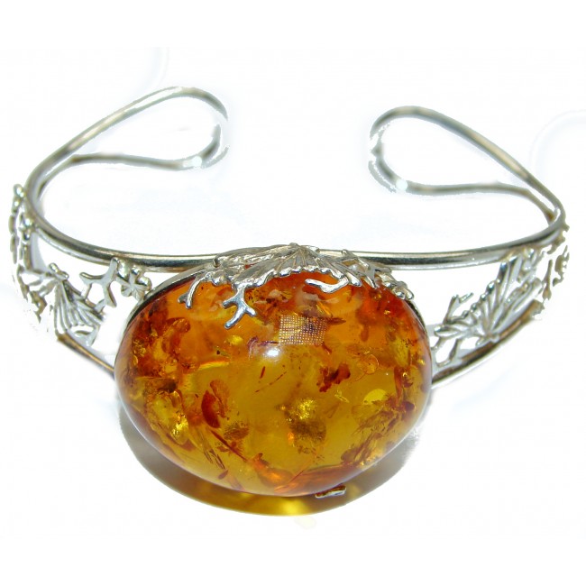 Vintage Design Genuine Baltic Amber .925 Sterling Silver handcrafted Bracelet / Cuff