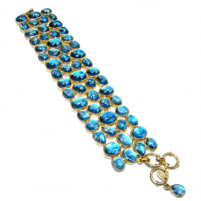 Luxury Genuine Swiss Blue Topaz 14K Gold over .925 Sterling Silver handmade Bracelet