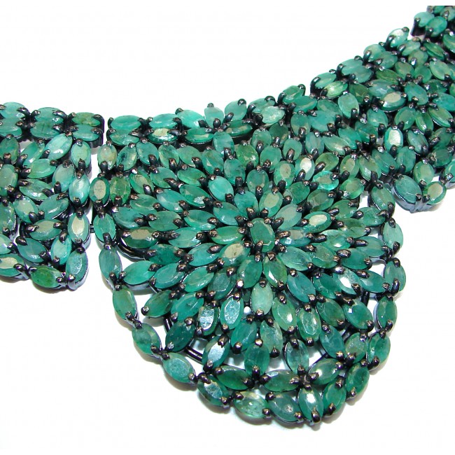 Green Queen Huge authentic Emerald black Rhodium over .925 Sterling Silver handcrafted necklace