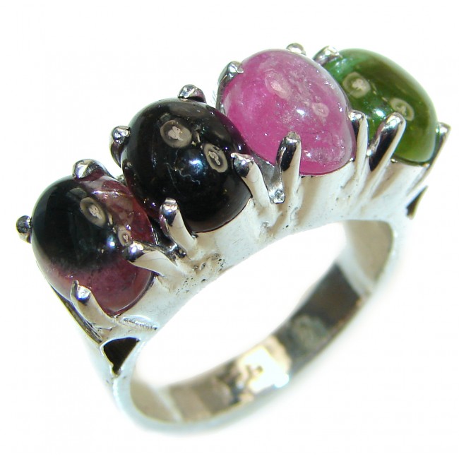 Natural Tourmaline .925 Sterling Silver handcrafted Statement Ring s. 8
