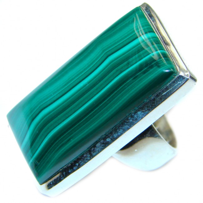 Natural Sublime quality Malachite .925 Sterling Silver handcrafted ring size 5 3/4