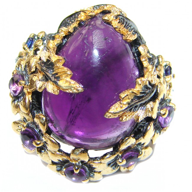 Spectacular Natural Amethyst 18K Gold over .925 Sterling Silver handcrafted ring size 8