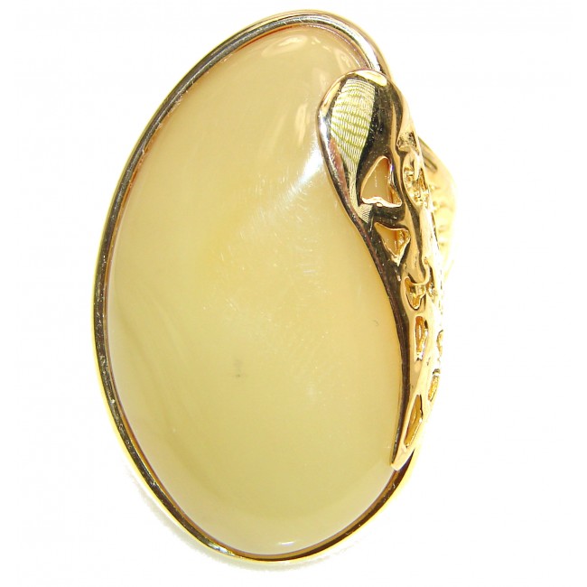 Large Genuine Butterscotch Baltic Amber 18K Gold over .925 Sterling Silver handmade Ring size 7 adjustable