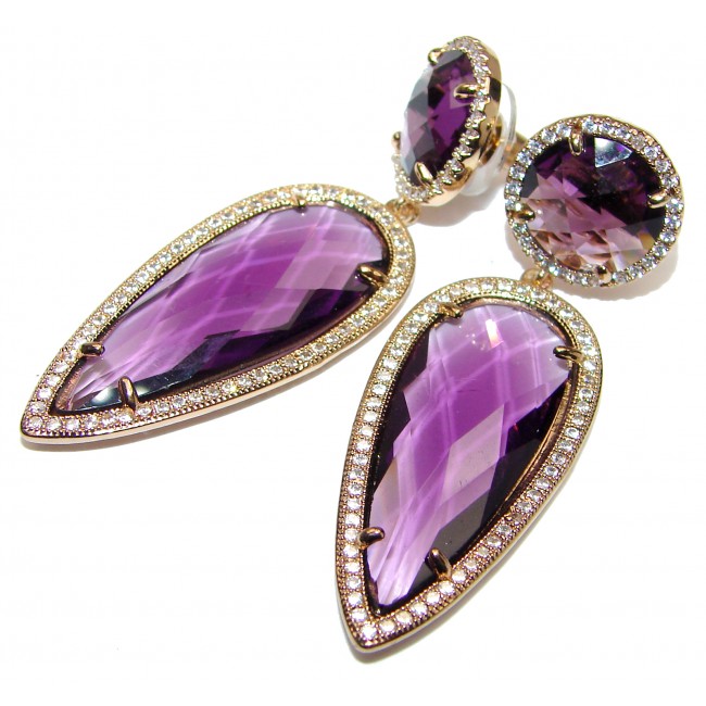 Huge Authentic faceted Purple Quartz 10K Gold over .925 Sterling Silver handmade earrings