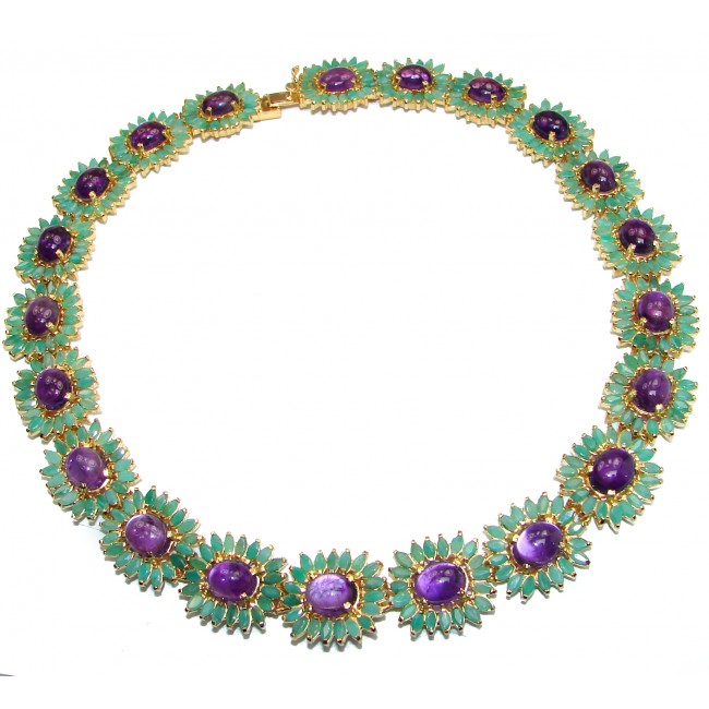 Royal quality Amethyst Emerald 14k Gold over .925 Sterling Silver handcrafted necklace