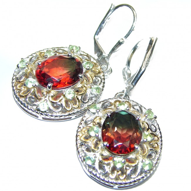 Watermelon Tourmaline 18K Gold over .925 Sterling Silver entirely handmade earrings