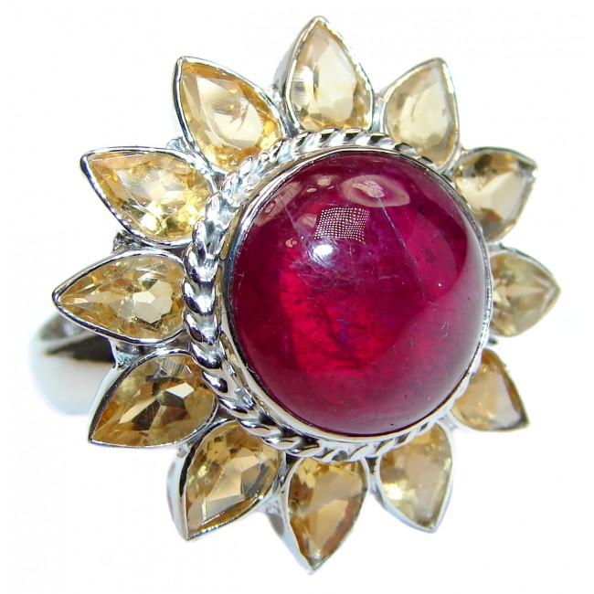 Large Genuine 21ctw Ruby .925 Sterling Silver handcrafted Statement Ring size 8 1/4
