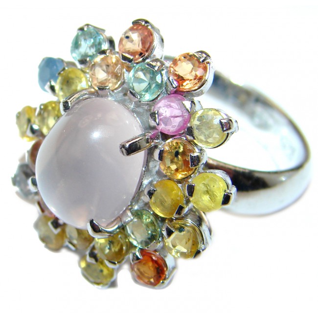 Authentic Rose Quartz Tourmaline .925 Sterling Silver handcrafted ring s. 8 3/4