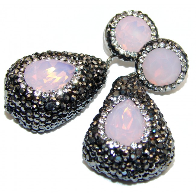 Huge Incredible Rose Quartz Spinel .925 Sterling Silver handcrafted earrings