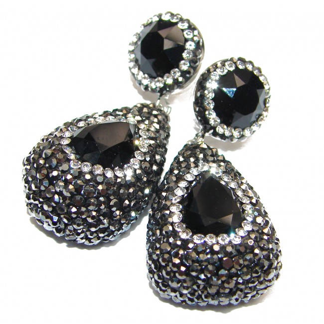Huge Incredible Onyx Spinel .925 Sterling Silver handcrafted earrings