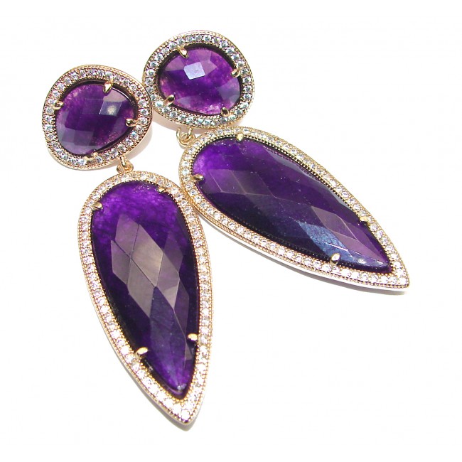 Huge Authentic faceted Purple Quartz 10K Gold over .925 Sterling Silver handmade earrings