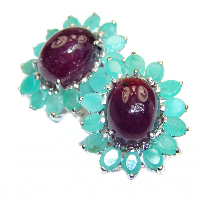 Trendy Fashion Ruby Emerald .925 Sterling Silver handmade studs earrings