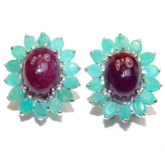 Trendy Fashion Ruby Emerald .925 Sterling Silver handmade studs earrings