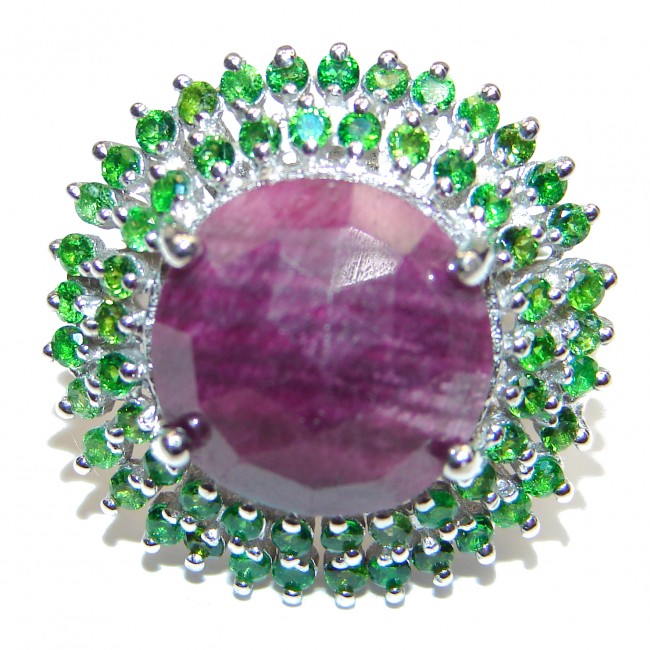 Genuine Ruby Emerald .925 Sterling Silver handmade Cocktail Ring s. 8