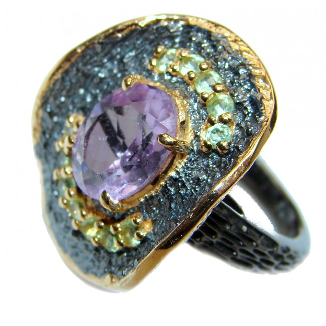Spectacular Natural Amethyst 18K Gold over .925 Sterling Silver handcrafted ring size 6 1/4