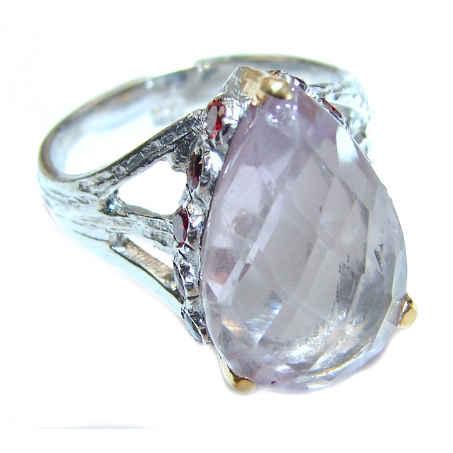 Spectacular genuine Pink Amethyst 14K Gold over .925 Sterling Silver handcrafted Ring size 7