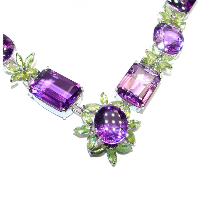 LARGE 615ctw( total carat weight) Amethyst .925 Sterling Silver handcrafted Statement necklace
