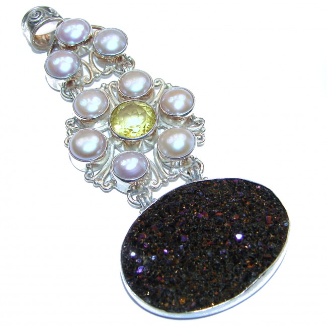 Giant Pearl Druzy Agate .925 Sterling Silver handmade Pendant