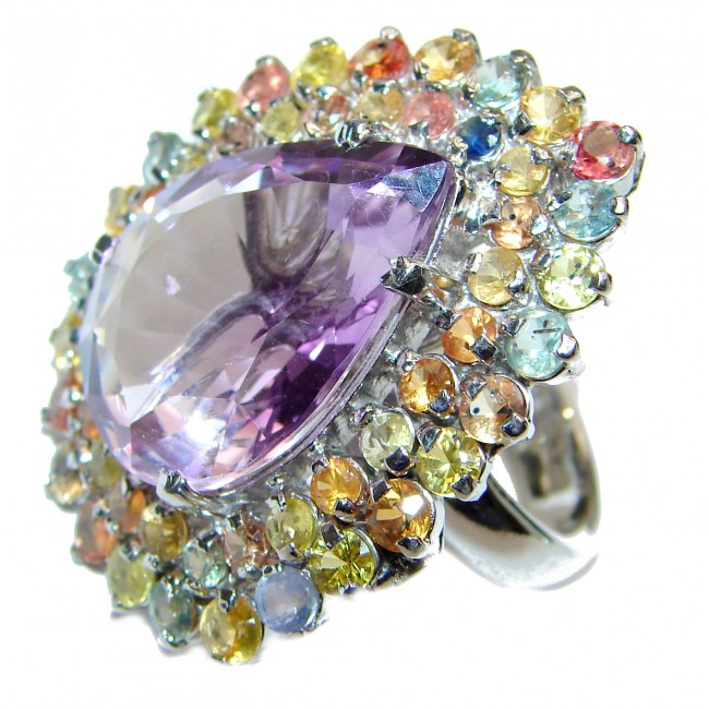 Large best quality Natural Amethyst Tourmaline .925 Sterling Silver handmade ring s. 8