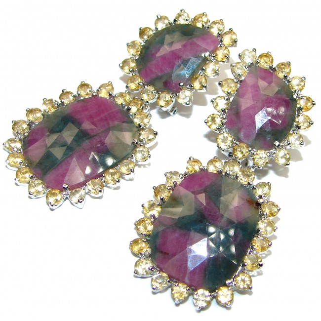 Large Authentic Ruby in Zoisite .925 Sterling Silver handmade earrings