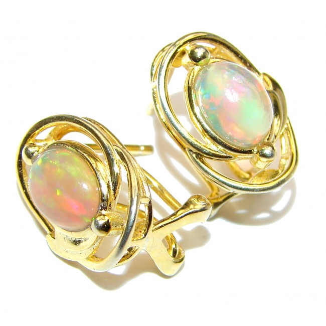 Classy genuine Ethiopian Opal 18K Gold .925 Sterling Silver handmade earrings